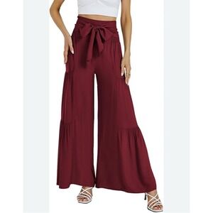 Halara Pants Small Crimson Red Breezeful High Waist Shirred Tie Wide Leg #O5-6